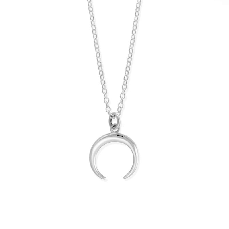 Boma Jewelry Sterling Silver Downward Crescent Moon Double Horn Pendant Necklace, 18 Inches - Image 1